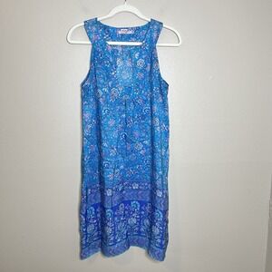 calypso st barth 100% Silk Dress M Blue floral Preppy Resort Boho y2k coquette